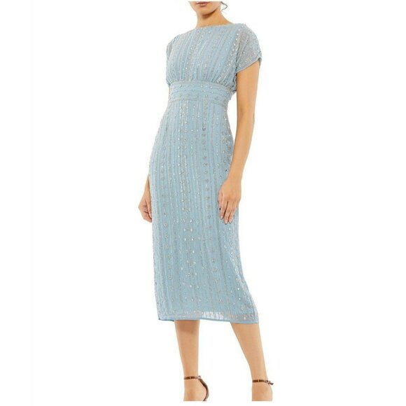Mac Duggal Blue Embellished Midi Dress - Picture 1 of 9